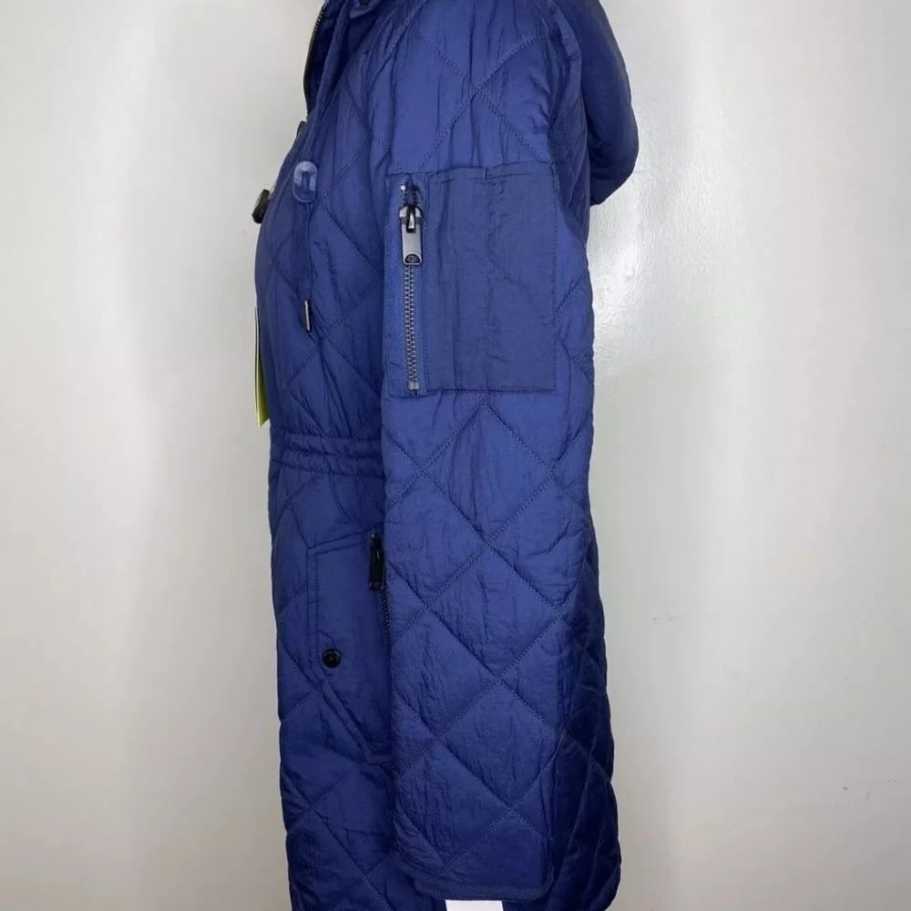 Marc New York Andrew Marc Blue Quilted Full Zip Sherpa Hooded Winter Jacket
